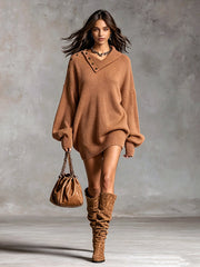 Robe caramel à col boutonné, vue d'ensemble de face
