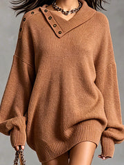 Robe caramel à col boutonné, gros plan du col boutonné