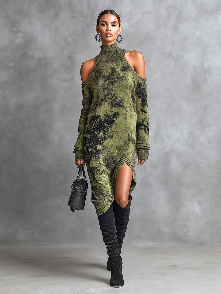 Robe midi kaki camouflage, vue d'ensemble de face