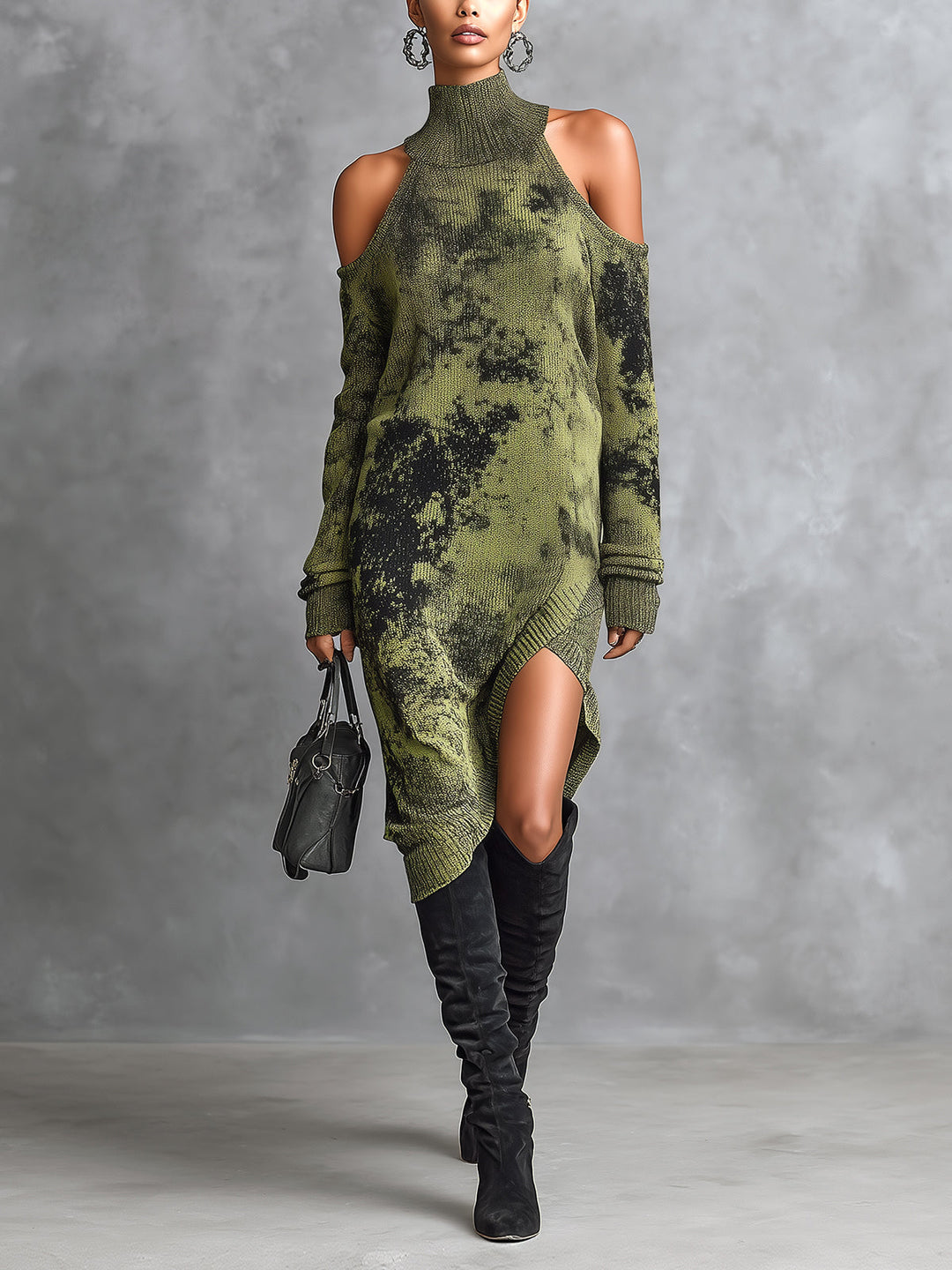 Robe midi kaki camouflage, vue de face