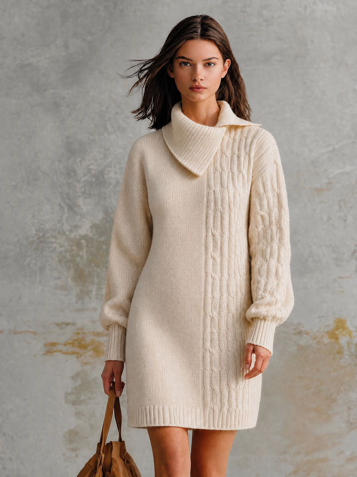 Robe écrue à col croisé, vue d'ensemble de face
