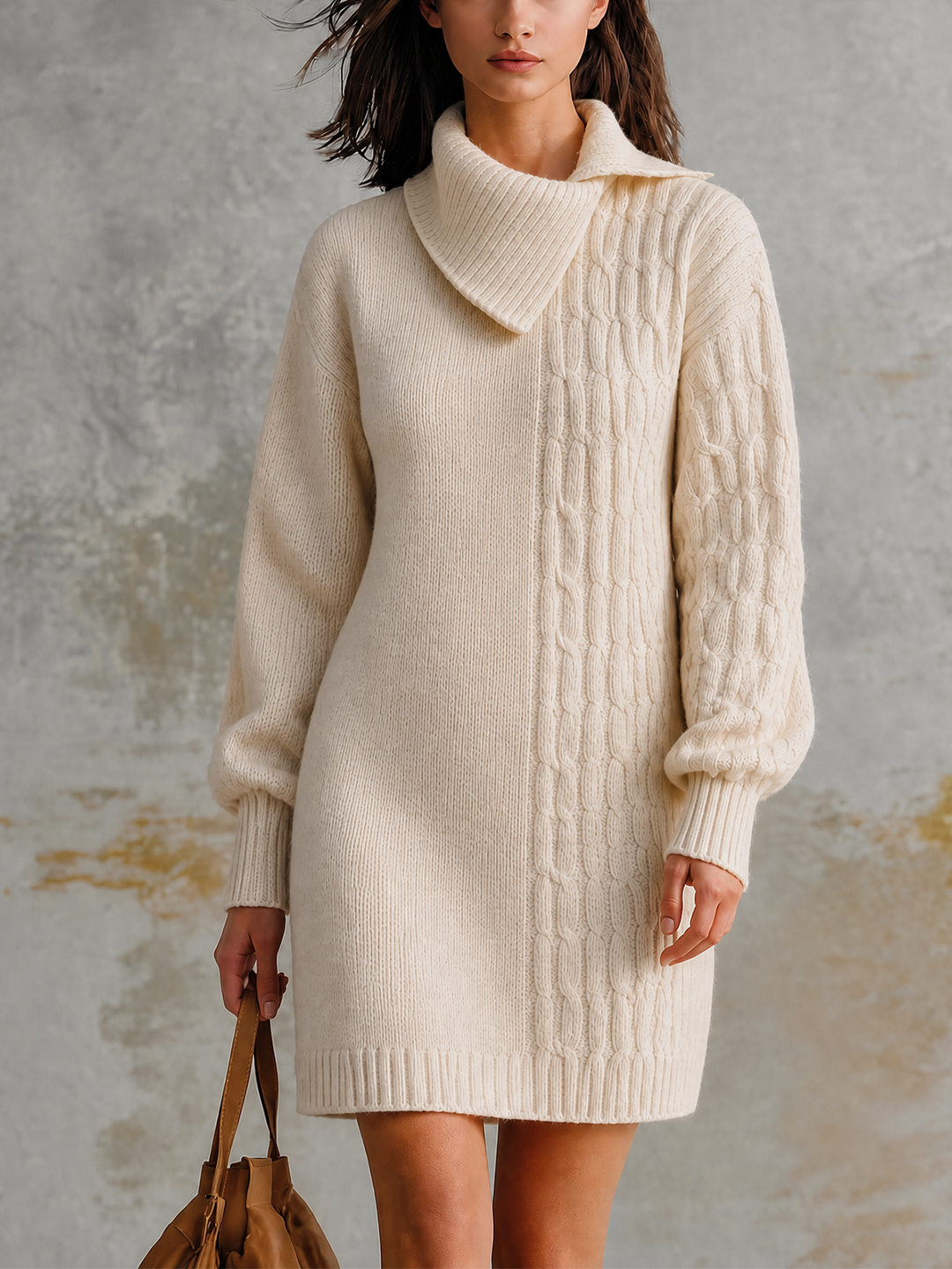Robe écrue à col croisé, vue de face