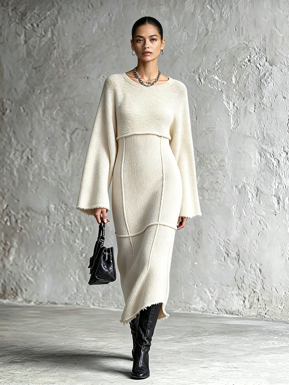 Robe en maille écrue, vue d'ensemble de face