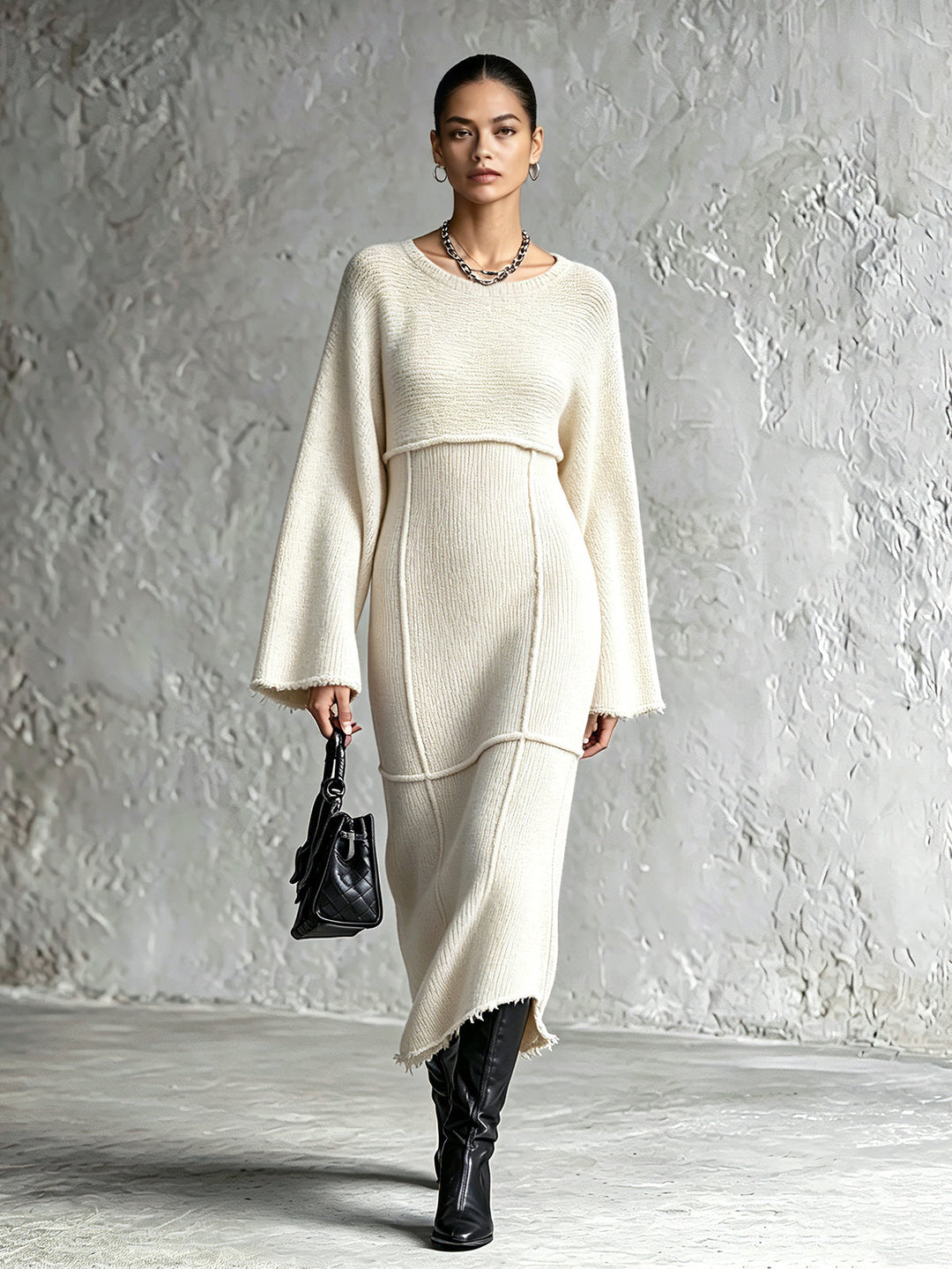 Robe en maille écrue, vue d'ensemble de face