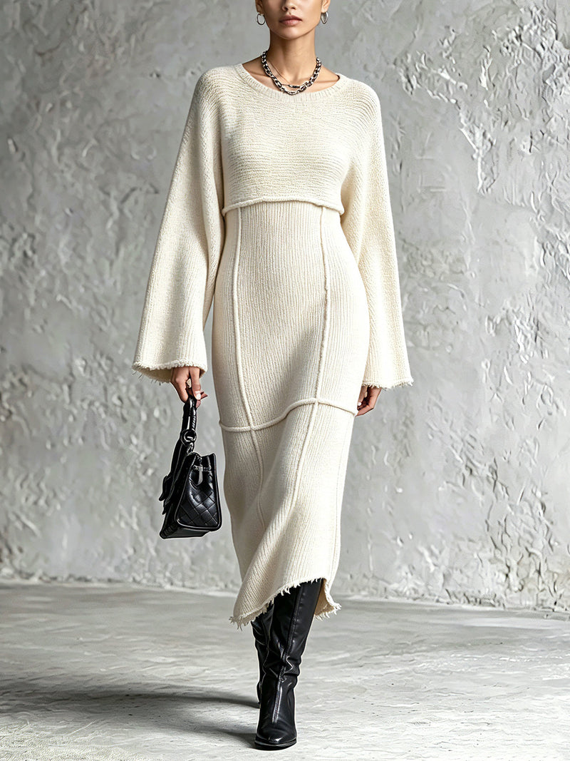 Robe en maille écrue, vue de face