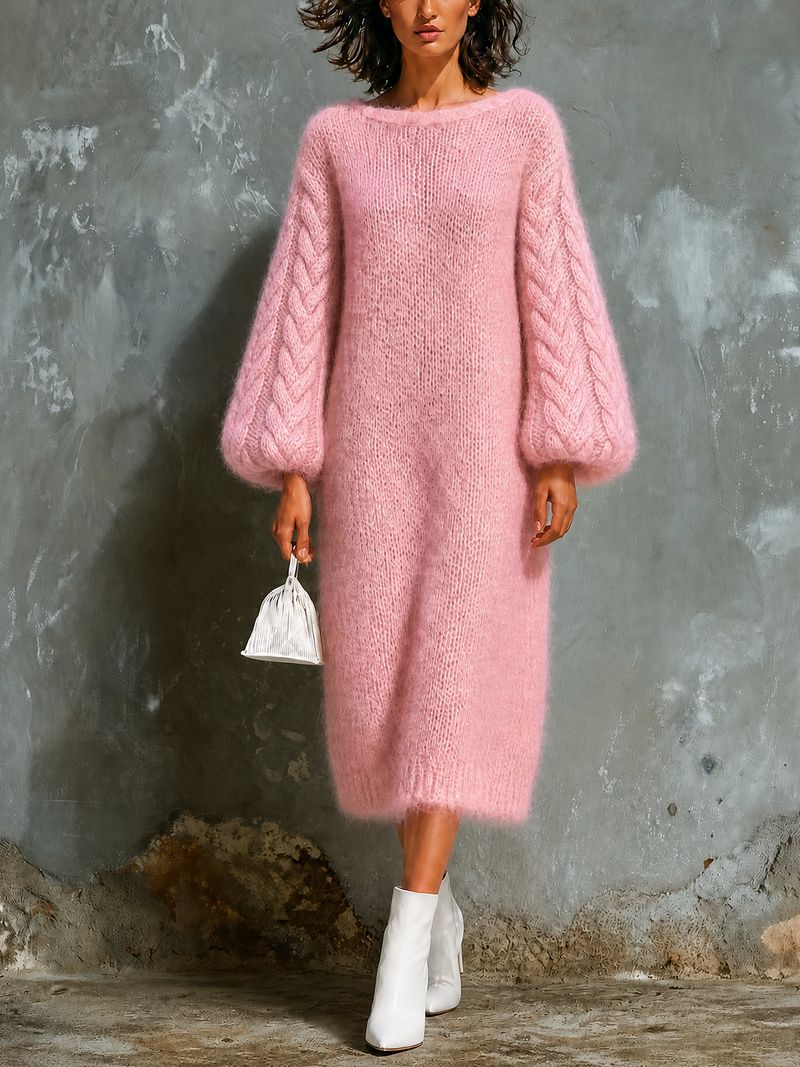 Robe en maille rose, vue de face