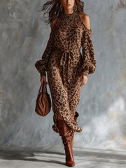 Robe en maille léopard brune, vue de face
