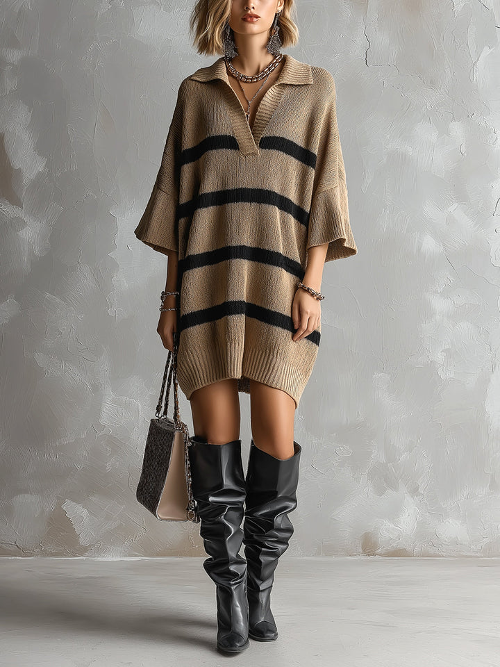 Robe en maille camel rayée, vue de face