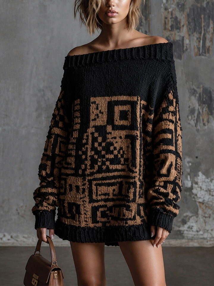 Robe en maille noire et camel, vue de face