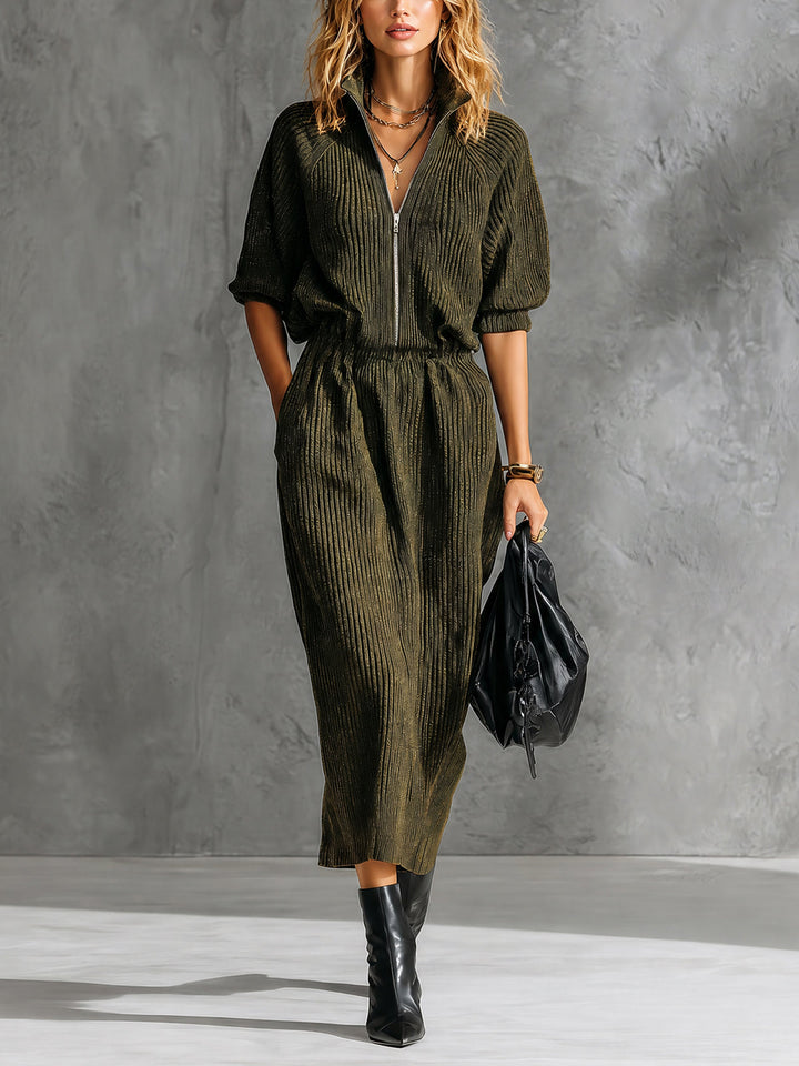 Robe midi vert militaire, vue de face