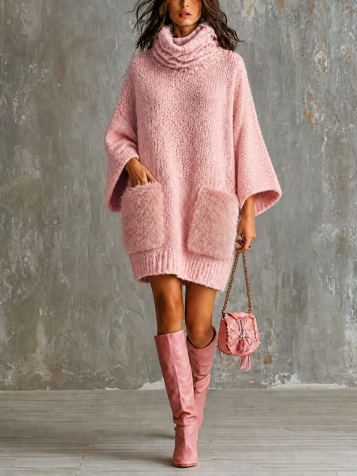 Robe en maille rose, vue de face