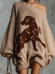 Robe en maille beige, gros plan du motif