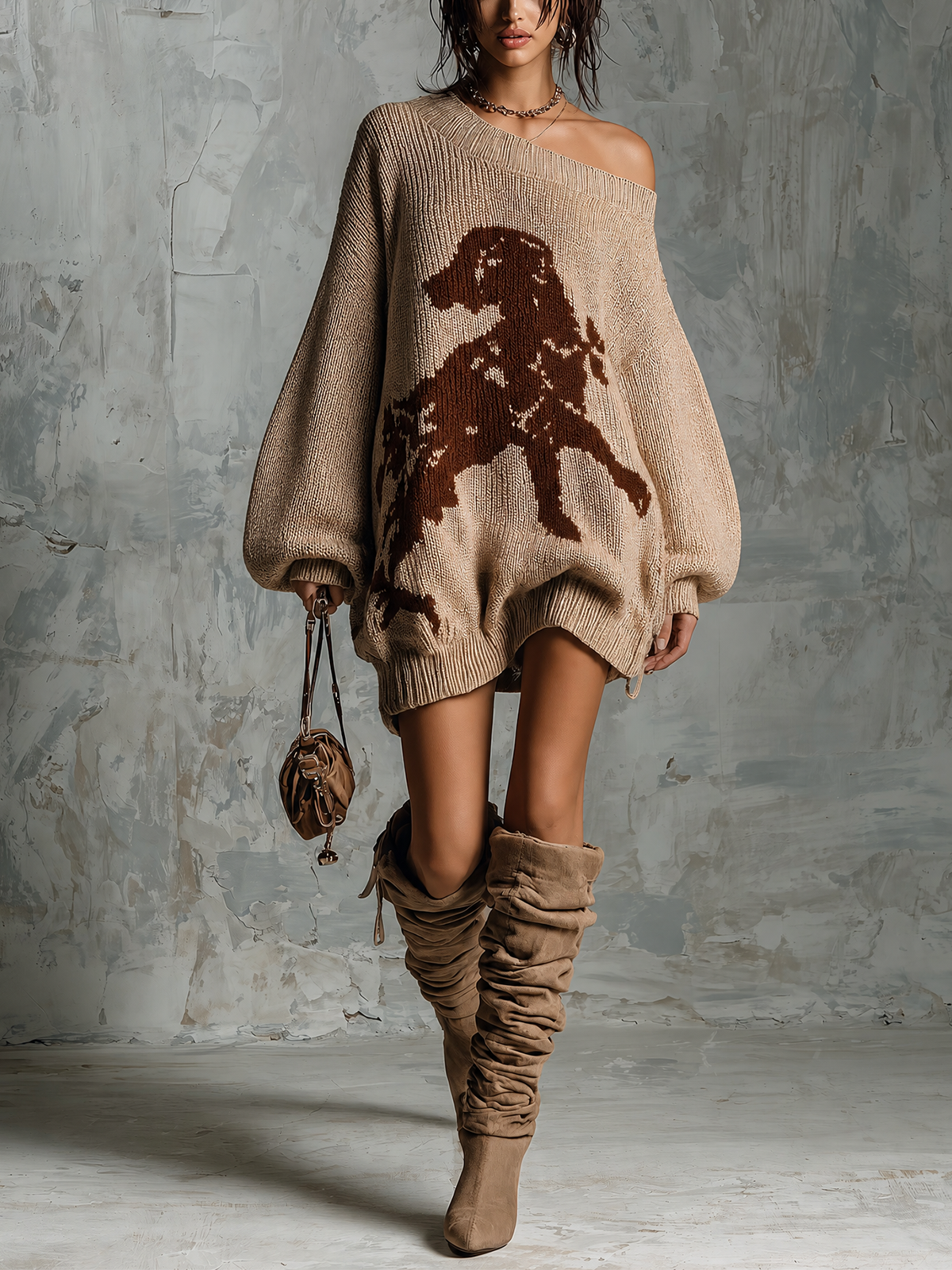 Robe en maille beige, vue de face