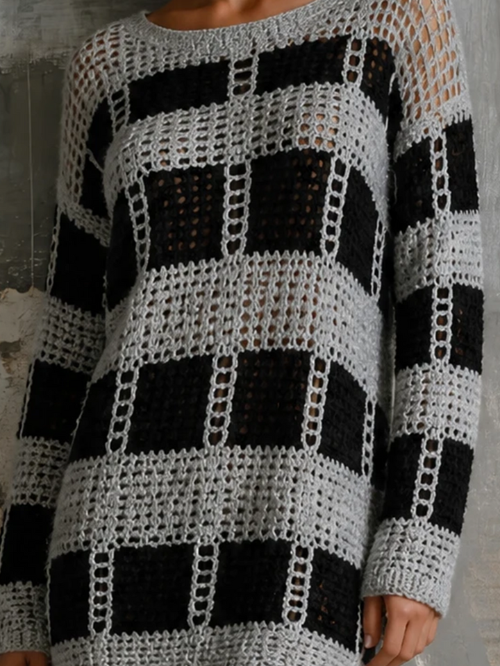 Robe à carreaux noir et gris, détail de la maille