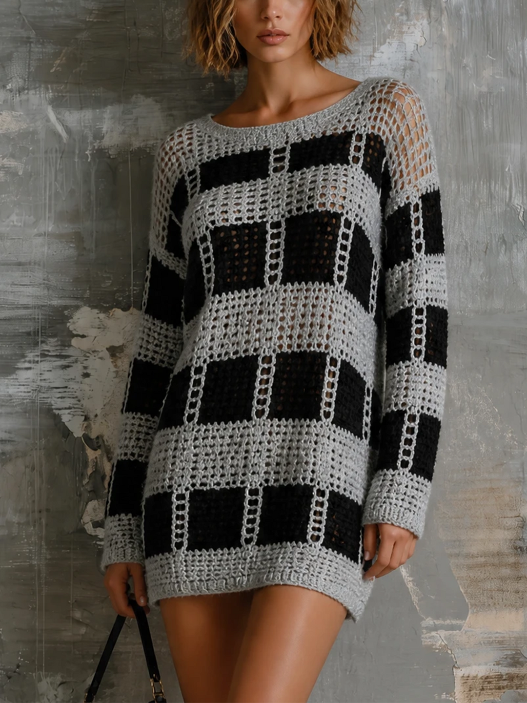 Robe à carreaux noir et gris, vue de face
