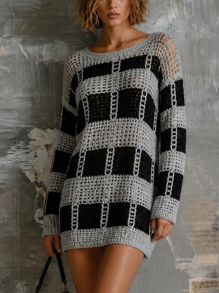 Robe à carreaux noir et gris, vue de face