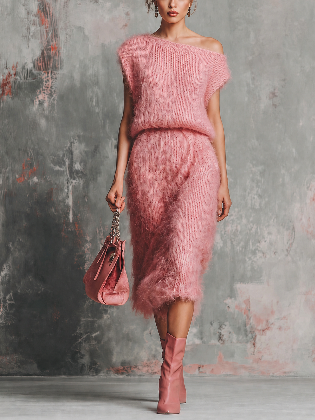 Robe midi vieux rose, vue de face
