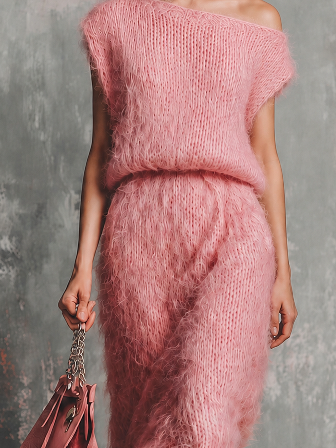 Robe midi vieux rose, gros plan du buste