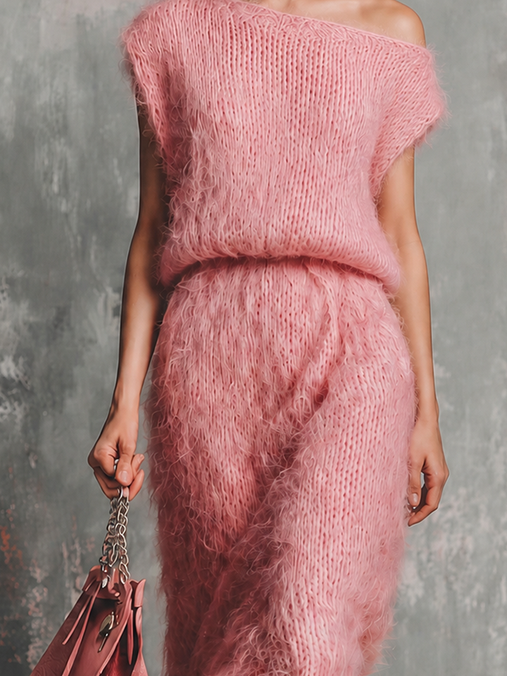 Robe midi vieux rose, gros plan du buste