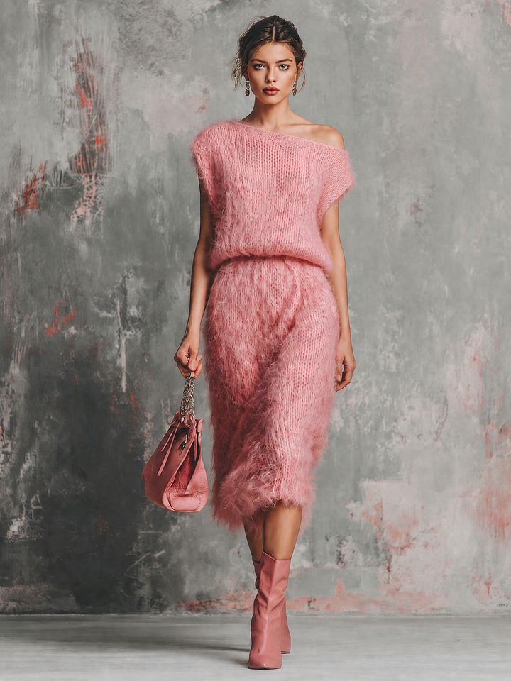 Robe midi vieux rose, vue d'ensemble de face