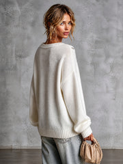 Pull blanc crème perlé — vue portée de dos