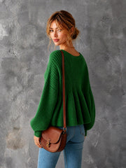 Pull vert manches lanternes — vue portée de trois-quarts, de dos