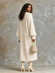 Robe longue crème poche plaquée — vue portée de dos