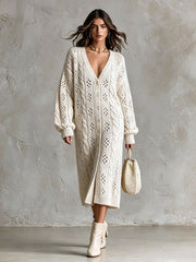 Robe midi beige clair ajourée, vue d'ensemble de face