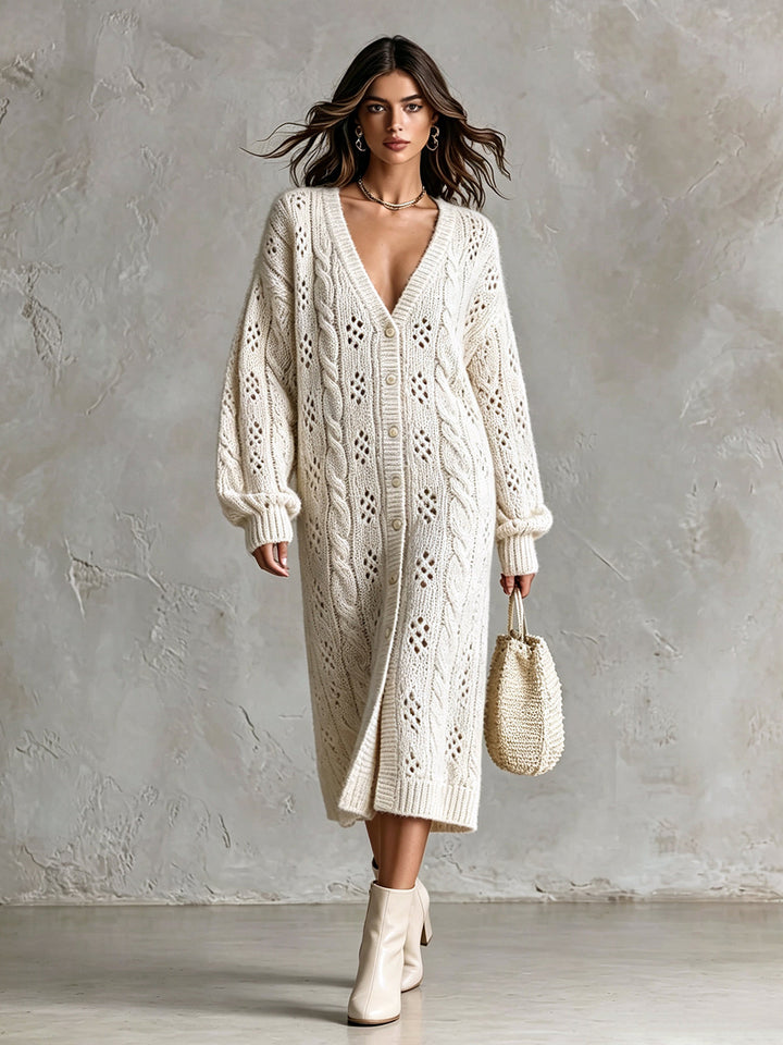 Robe midi beige clair ajourée, vue d'ensemble de face