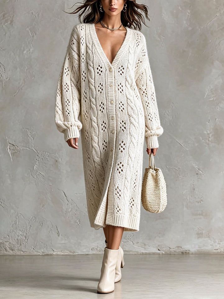 Robe midi beige clair ajourée, vue de face