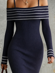 Robe mini bleu marine côtelée, vue rapprochée de face