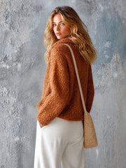 Cardigan brun caramel double boutonnage — vue portée de dos