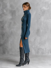 Robe bleu foncé à anneaux — vue portée de profil