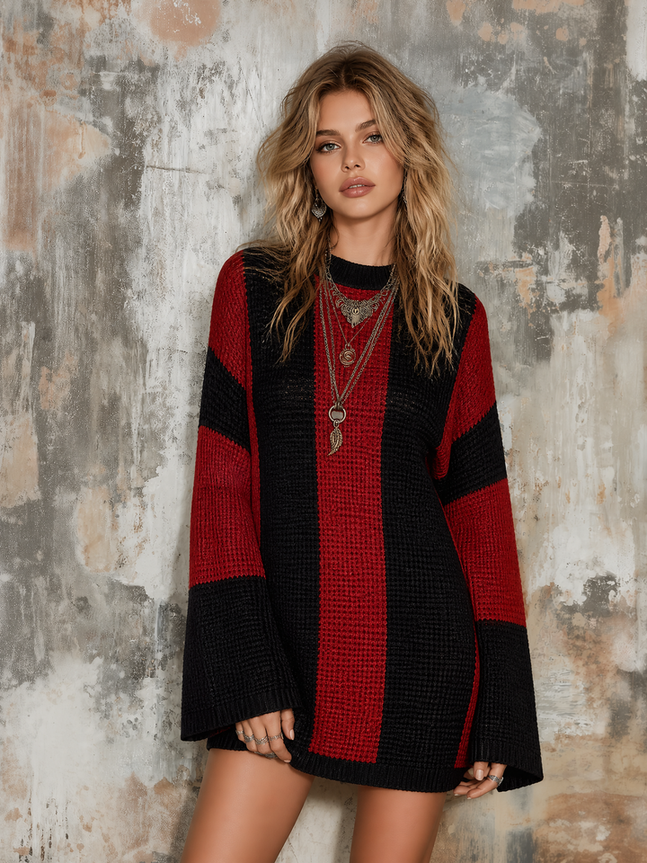 Robe graphique rouge et noire, vue d'ensemble de face