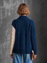 Cardigan torsadé marine et blanc — vue portée de dos, manche crème