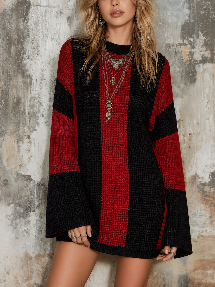 Robe graphique rouge et noire, vue de face