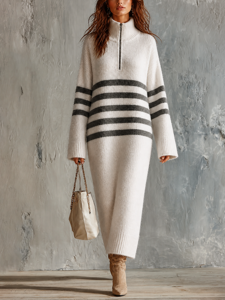 Robe longue blanc cassé rayée, vue de face