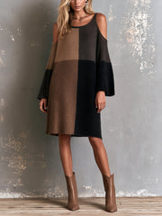 Robe midi noire et brune, vue de face