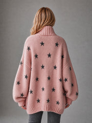 Cardigan rose et noir étoiles — vue portée de dos, étoiles noires