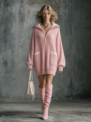 Robe rose à poches contrastées, vue d'ensemble de face