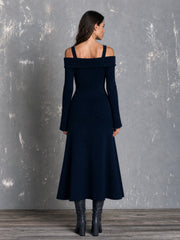 Robe maxi marine épaules dénudées — vue portée de dos