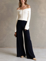 Ensemble cardigan et pantalon large — vue portée en pied, pantalon large