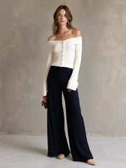 Ensemble cardigan et pantalon large — vue portée de trois-quarts, de face