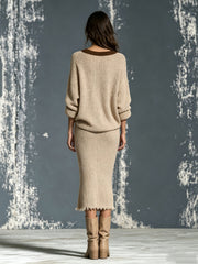 Ensemble pull épaule jupe midi — vue portée de dos