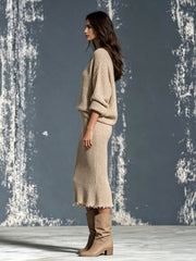Ensemble pull épaule jupe midi — vue portée de profil