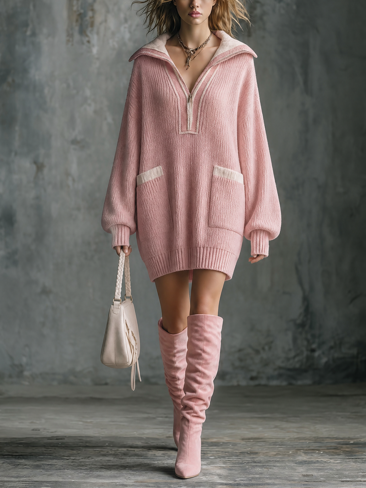 Robe rose à poches contrastées, vue de face