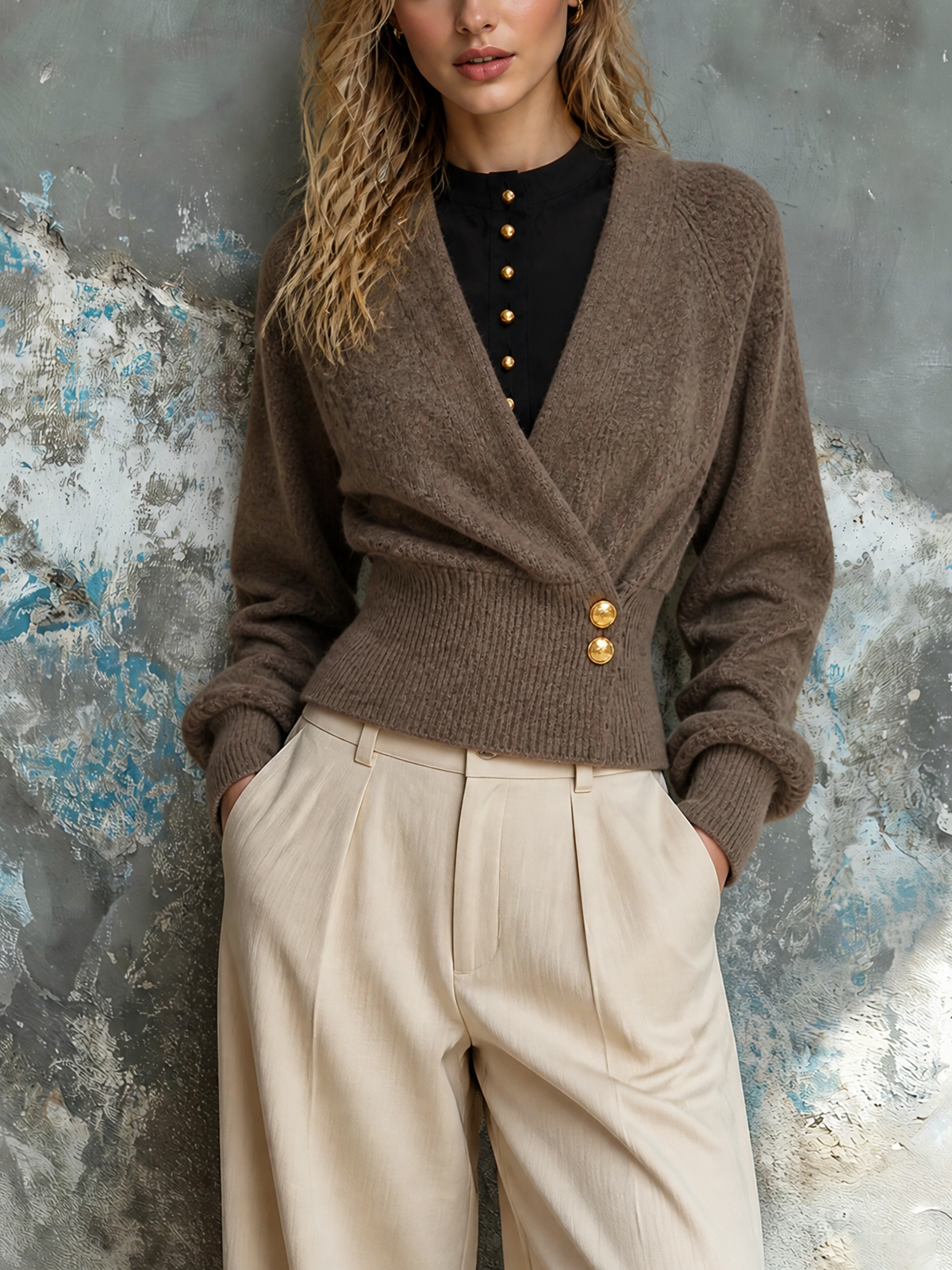 Cardigan à devant croisé et boutons