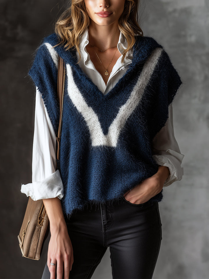 Gilet bicolore bleu marine et blanc — vue portée de face