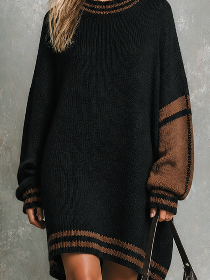 Robe-pull noir et brun à col rond — vue de dos. Soniel Paris.