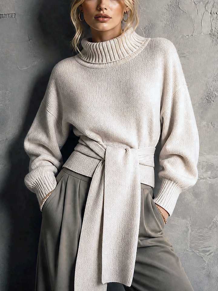 Pull femme ample à col montant, maille douce et épaules tombantes